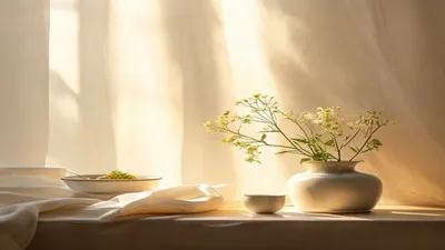Clean minimal still life with morning light.