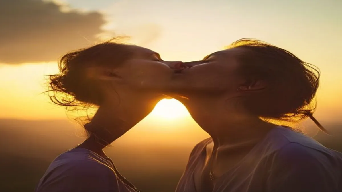 Person breathing deeply at sunrise overlook.